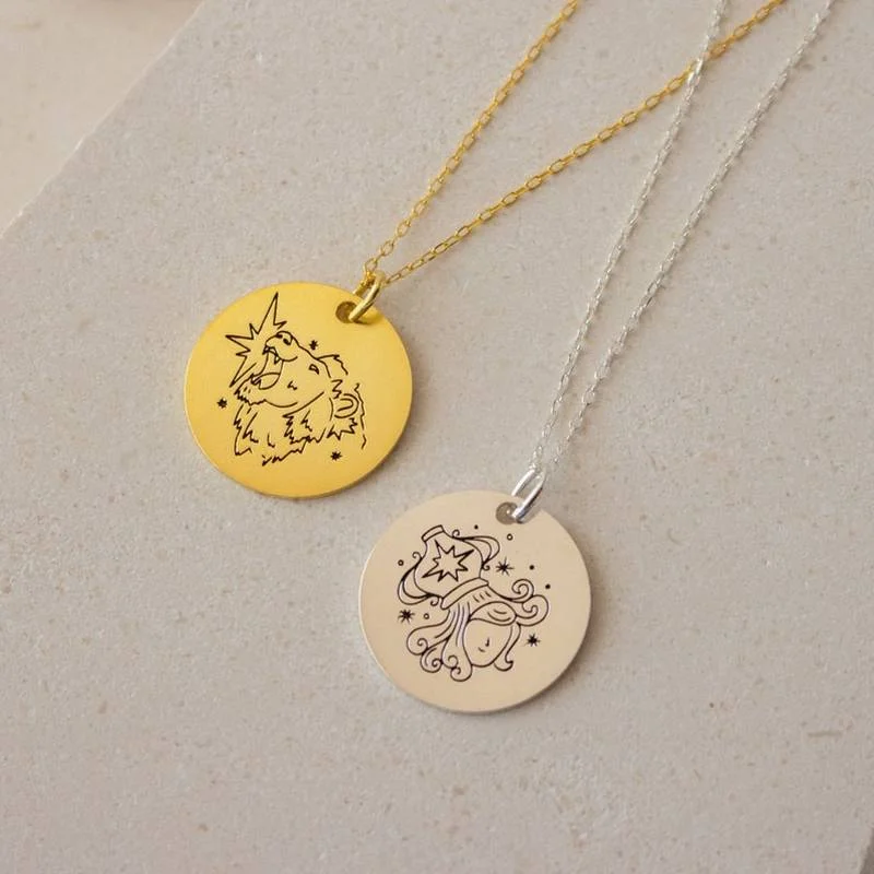 

Custom Twelve Constellations Coin Pendant Necklace for Women Stainless Steel Personalized Carving Zodiac Jewelry Birthday Gifts