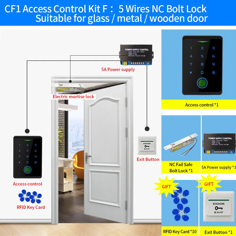 2.4Ghz Wifi Tuya APP Access Control System Kits RFID Fingerprint Keypad Electric Door Magnetic Lock Strike Locks Kit Waterproof images - 6