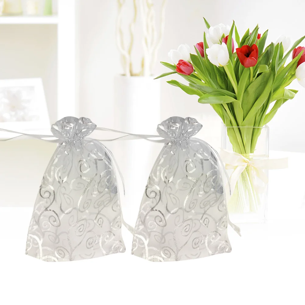 

50 Gift Bags Organza Mini Drawstring Rattan Pattern Decorative Favor Pouches for Wedding Christmas Party