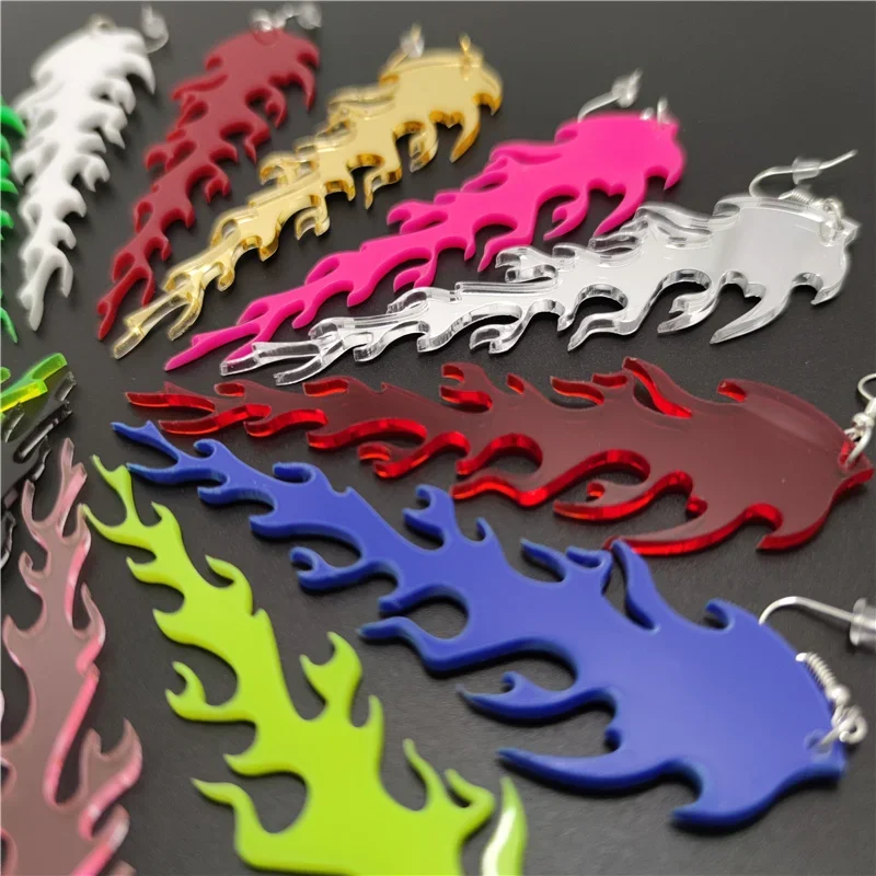 Супер длинные акриловые украшения висячие серьги с пламенем красные зеленые