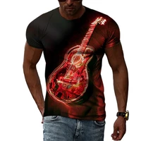 fashion taste guitar pattern 3d printing t shirt mens summer european and american style o neck short sleeved t shirt 0001
