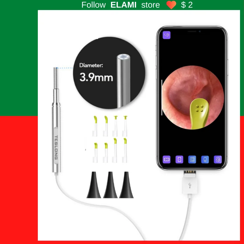 

Otoscope 3.9mm Lens Digital Medico In Ear Cleaning Endoscope Camera Ear Wax Removal Visual Ear Mouth Nose Inspection Android PC