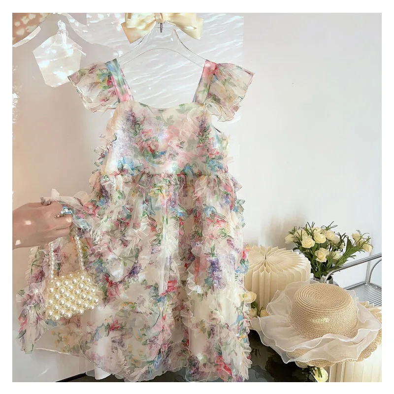 

JICUSYAN Girls Summer 2023 New Chiffon Princess Children Dress Mesh Sleeveless Party