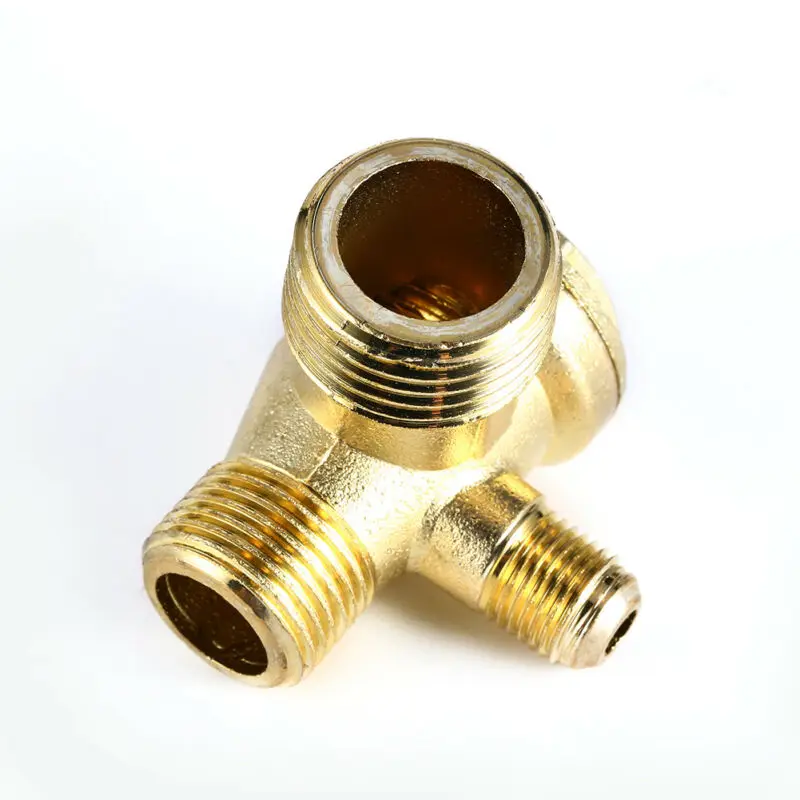 

3-way Unidirectional Check Valve Connect Pipe Fittings For Air Male Thread Check Valve Gold Tone For Air Compressor Replacement
