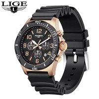 lige fshion luxury business mens watch silicone waterproof luminous man wristwatch chronograph casual sport quartz watch for men