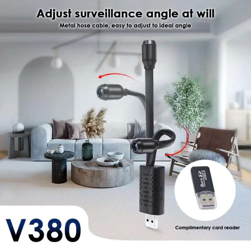 

720P V380 Mini Wifi USB Camera Motion Detection Wireless IP Cam Real-time Video Loop Recording Smart Home AI Human Detection Cam