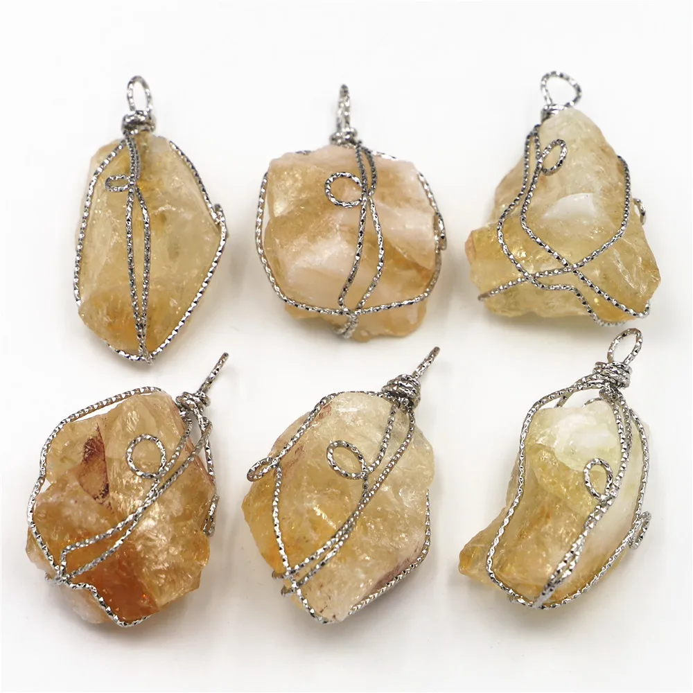 

Selling Natural Stone Irregular Topaz Citrine Winding Pendants Necklace Silver Crystal Charms Jewelry Accessories Wholesale 8Pcs