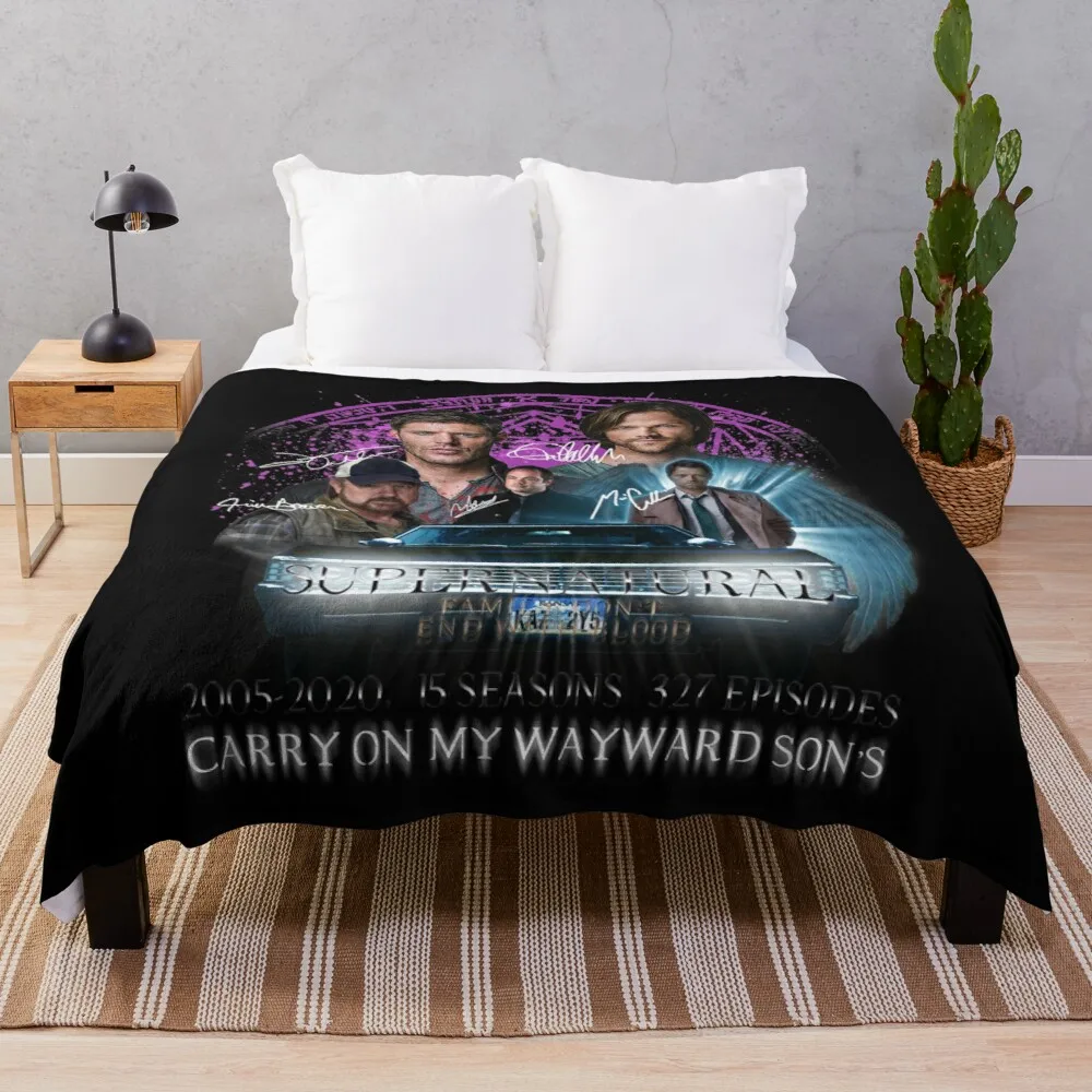 

Limited Edition Supernatural Family dont end with Blood Season 15SW Throw Blanket Cotton Sofa Throw