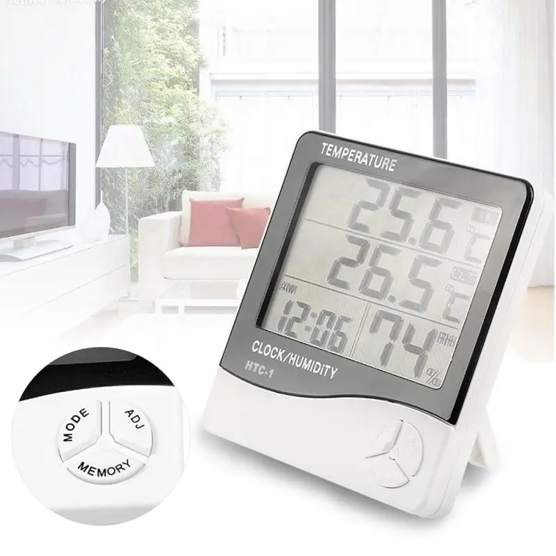 

Electronic Digital Temperature Humidity Meter Thermometer Hygrometer Indoor Outdoor Weather Station Clock HTC-1 HTC-2