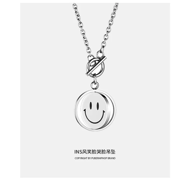 

hot selling titanium steel rotating smiling face sweater necklace female hip hop Europe and the United States long 2020 new INS