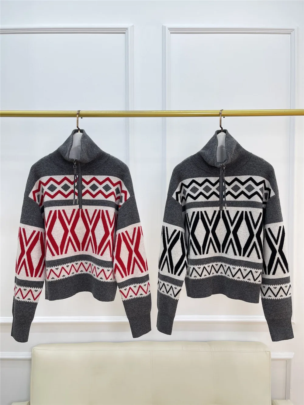 Осенний женский жаккардовый кашемировый свитер с бисером пуловер длинными