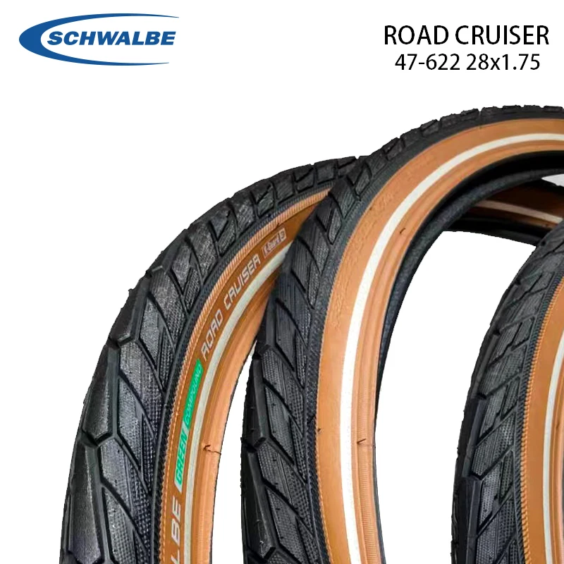 

Schwalbe ROAD CRUISER 28x1.75 Bicycle Tire 47-622 Steel Wited MTB Road Bike Brown Edge Tire with Reflective Strip 45-70PSI 50EPI