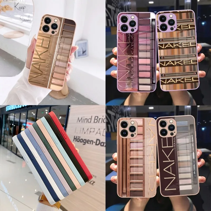 

Makeup Eyeshadow Palette Phone Case Sandy Pink Glass For IPhone 13 14 12 11 Pro XS Max Plus Mini X XR 8 7 6s SE2020 Cover