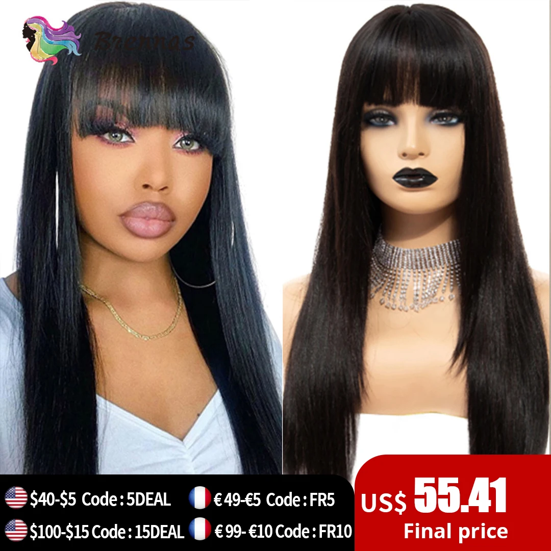 Straight Human Hair Wig Natural Color Machine Made Wigs For Women Human Hair Density180 Glueless Brazilian Straight Wig 8-26inch
