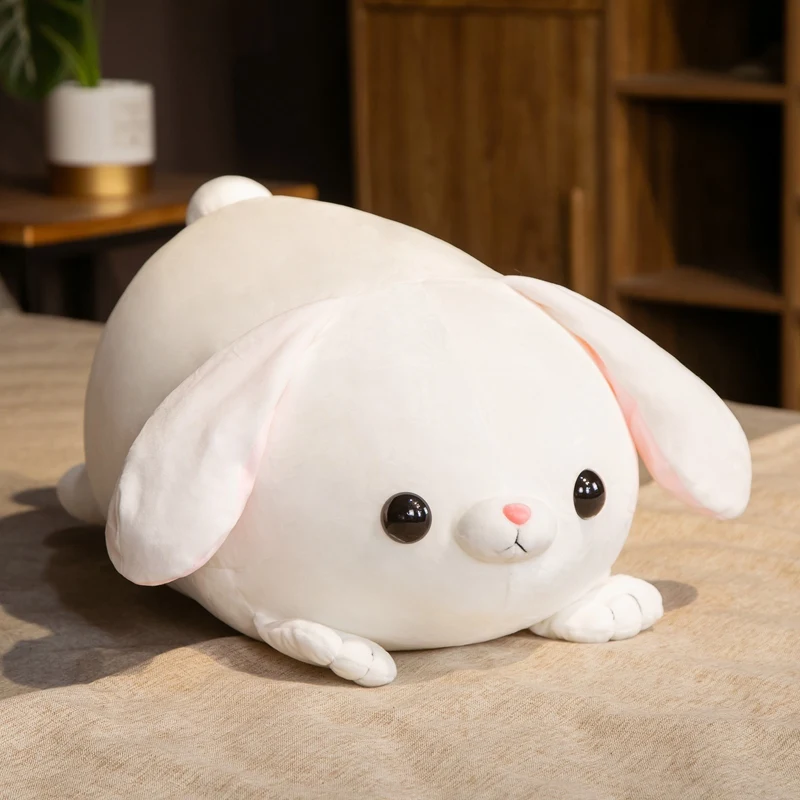 

45/55CM Kawaii Cute Rabbit Lying Long Ear Bright Eyes Fat Fullfil Bunny Decompression Plush Backrest Gifts