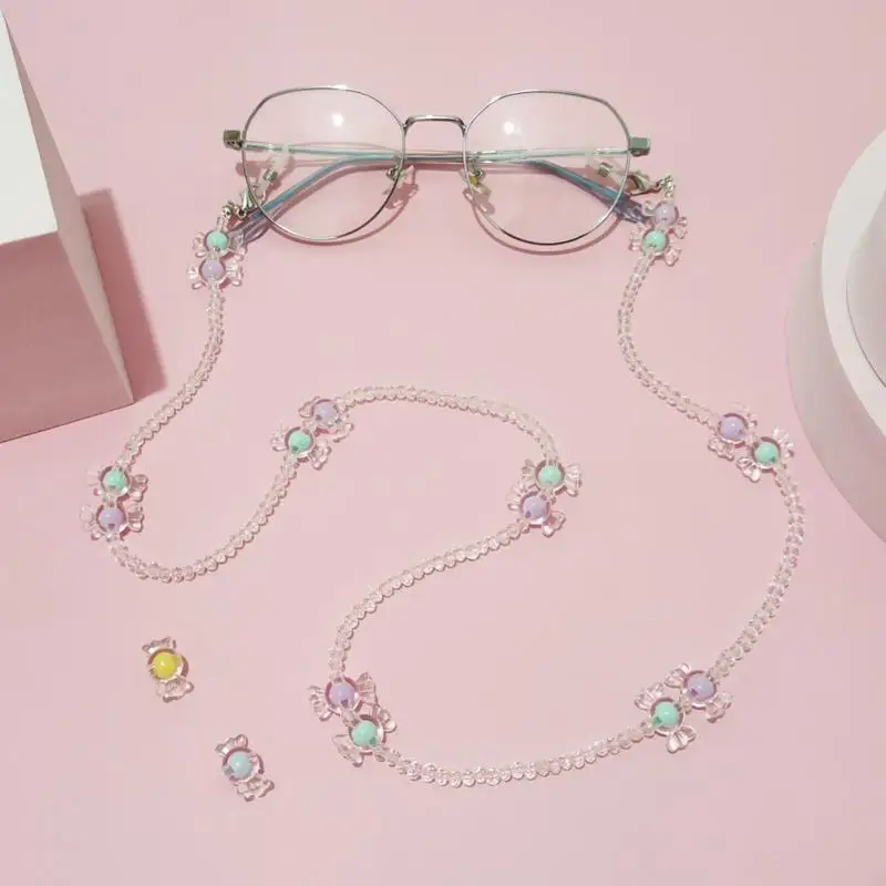 

Macaron Candy Masking Chains Necklace Beaded Bowknot Mask Chain Multipurpose Anti-drop Sunglasses Eyeglass Masks Chain