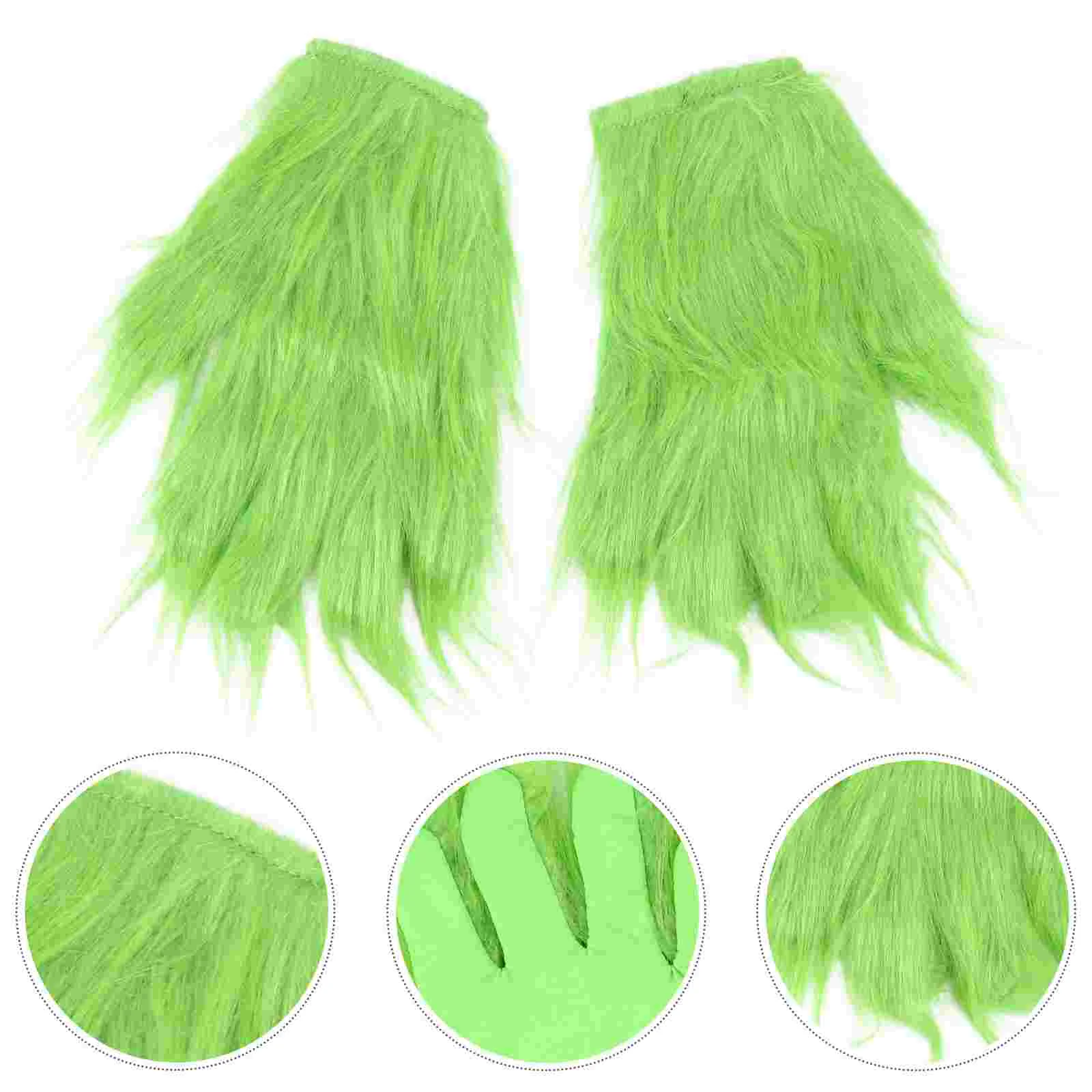 

Green Fur Monster Gloves Xmas Cosplay Costume Ball Party Haired Prop Performance Props Paw