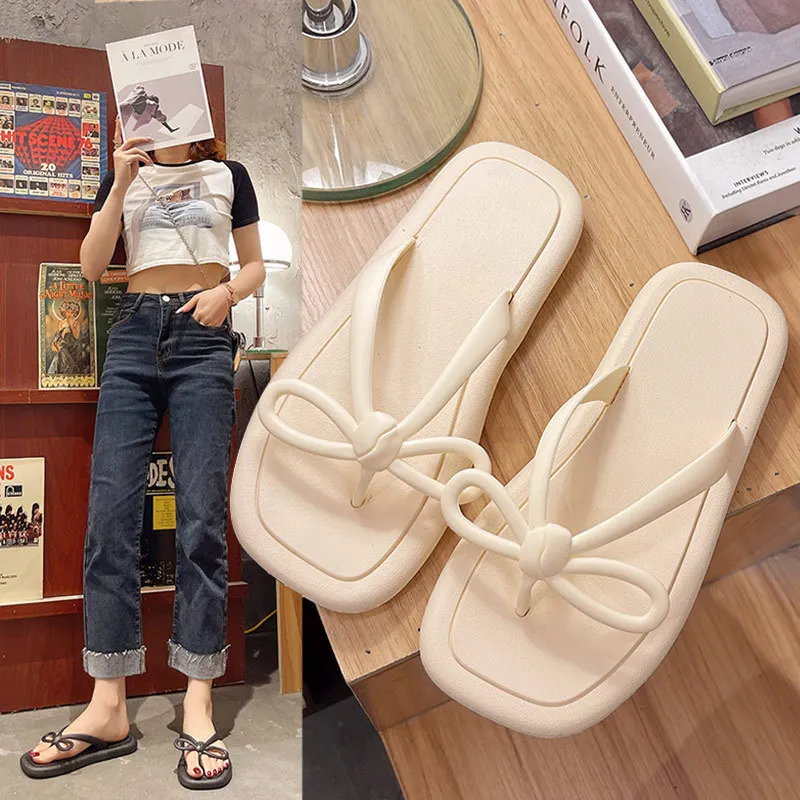 Summer Cute Designer Shoes 2023 Women Home Concise Slides EVA Antislip Thick Slippers For Lady Holiday Beach Bowknot Flip Flops