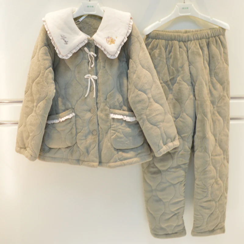 Я пижамы зимние женские трехслойные утолщенные бархатные стеганые с кукольным