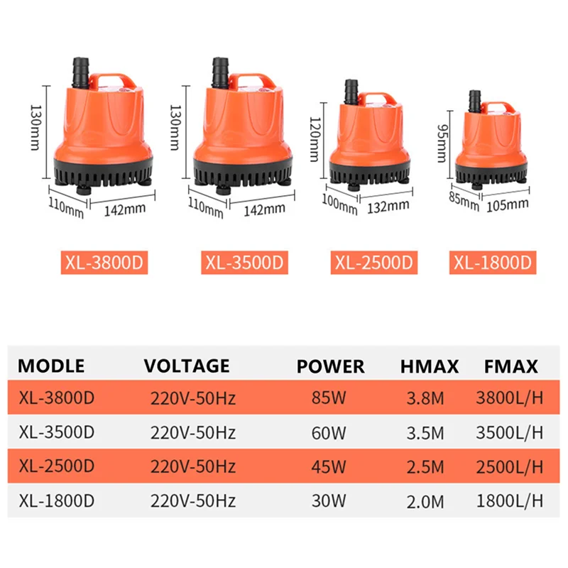

30-85W Submersible Water Pump 220V Aquarium Fish Pond Tank Spout Silent Submersible Pump Bottom Suction Pump for Pet Fish Tank