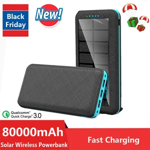 80000mah solar powerbank wireless phone charger outdoor travel fast charging external battery portable for xiaomi iphone samsung free global shipping