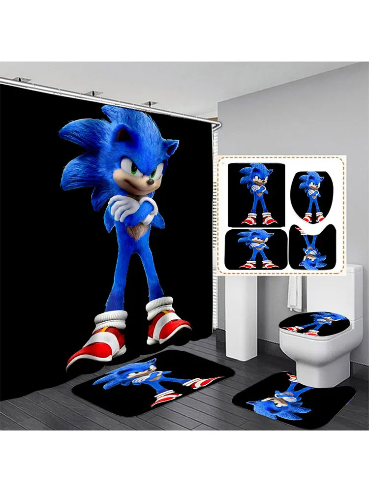 Sonic the Hedgehog Anti-Slip Bathroom Pedestal Lid Mat Bath Mat Toilet Rug Set 