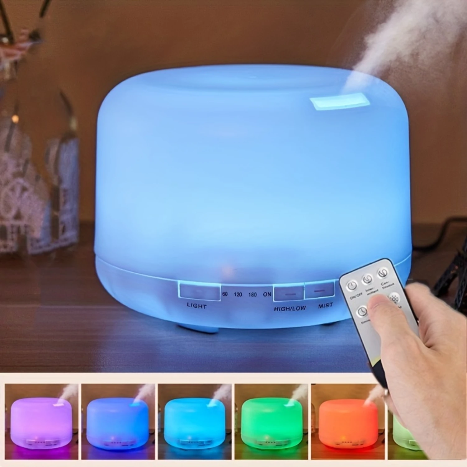 Ultimate Relaxation 500ml Essential Oil Diffuser & Humidifier with 7 LED Lights Nightlight Timer Control and Auto-Off - Tr