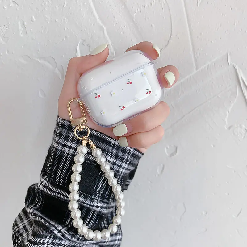 

Cherry Pendant Airpods3 Transparent Headphone Sleeve Suitable for Airpods Pro Protective Shell with Pearl Bracelet