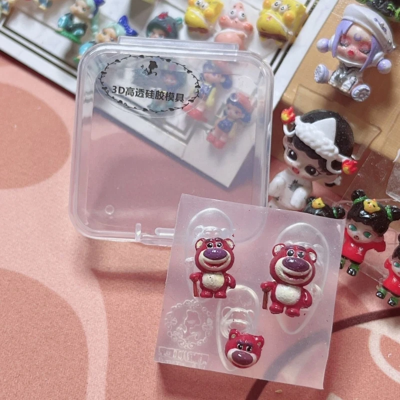 

Popular 3D Silicone Nail Enhancement DIY Nail Mold On The Internet Reusable Cute Cartoon Pink Bear Shaped Nail Carving Mold