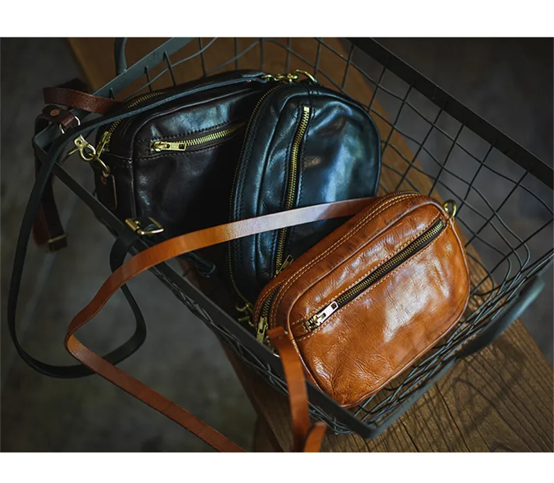 Fashion casual luxury genuine leather men's small crossbody bag outdoor party weekend high quality real cowhide shoulder bag