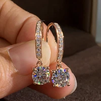 huitan timeless style womens dangle earrings luxury rose gold color ear piercing drop earrings with cz wedding eternity jewelry