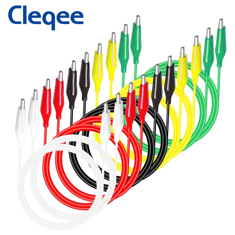 

Cleqee P1025 10pcs Dual Alligator Clips Electrical Test Leads DIY Double-ended Crocodile Clamp Roach Soft PVC 50cm Jumper Wire