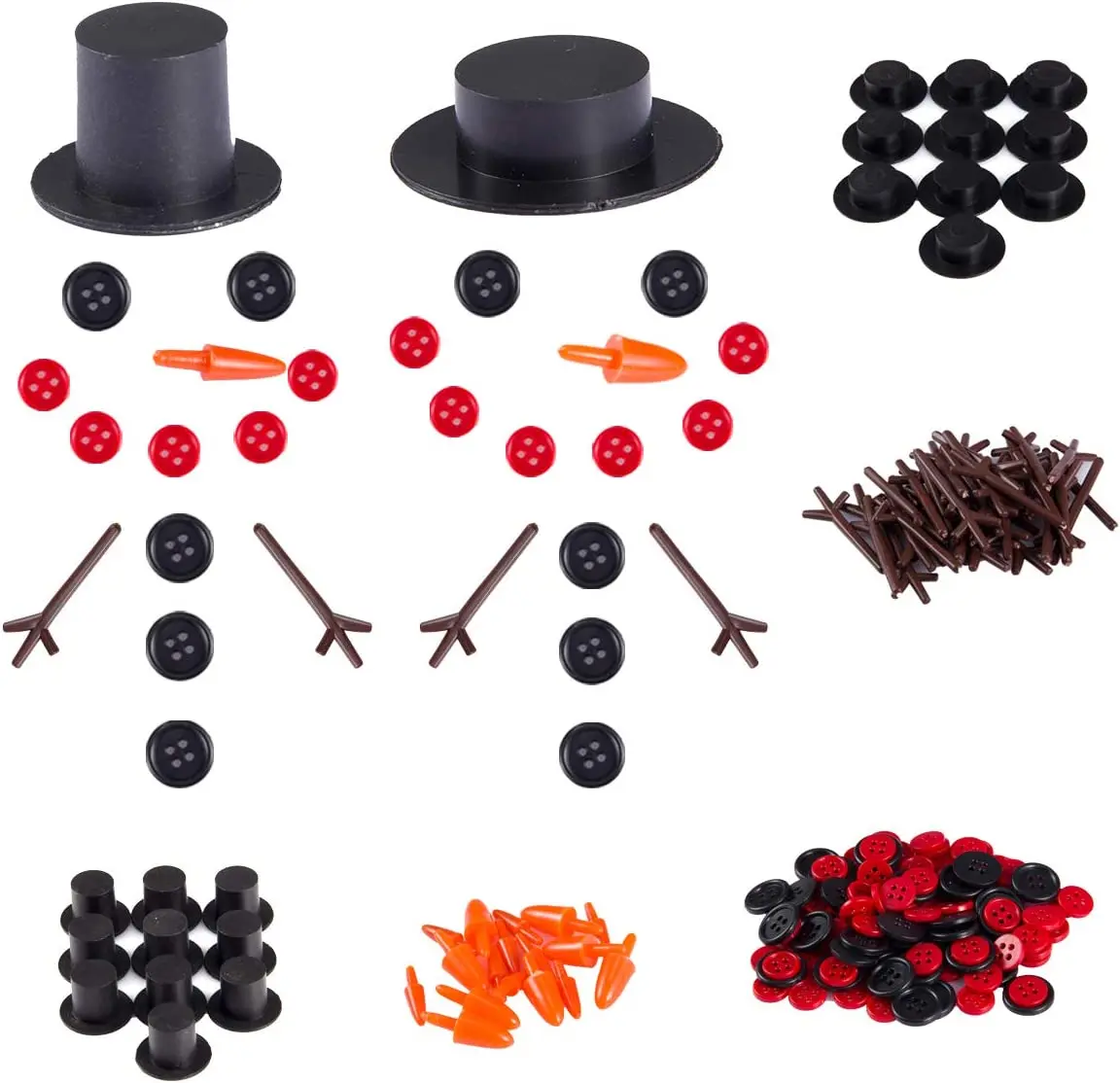 

Snowman Kit for Crafts Accessories Snowman Craft Supplies Diy Christmascraft Includes Carrot Noses Buttons Mini Black Top Hats