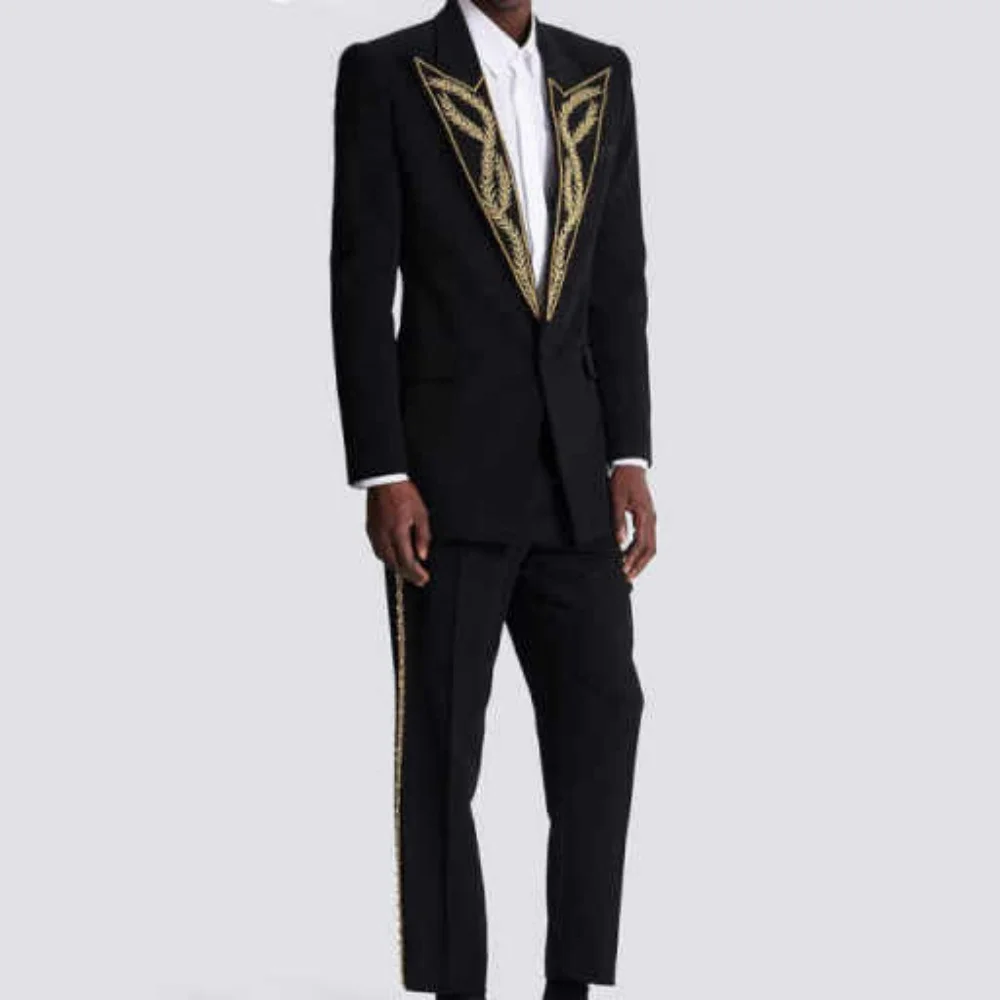 Фото Современные мужские костюмы Slim Fit из 2 предметов: пиджак и брюки, с острыми лацканами, пайетками и бисером, для официальных мероприятий, деловых встреч, вечеринок, выпускных, на заказ №2