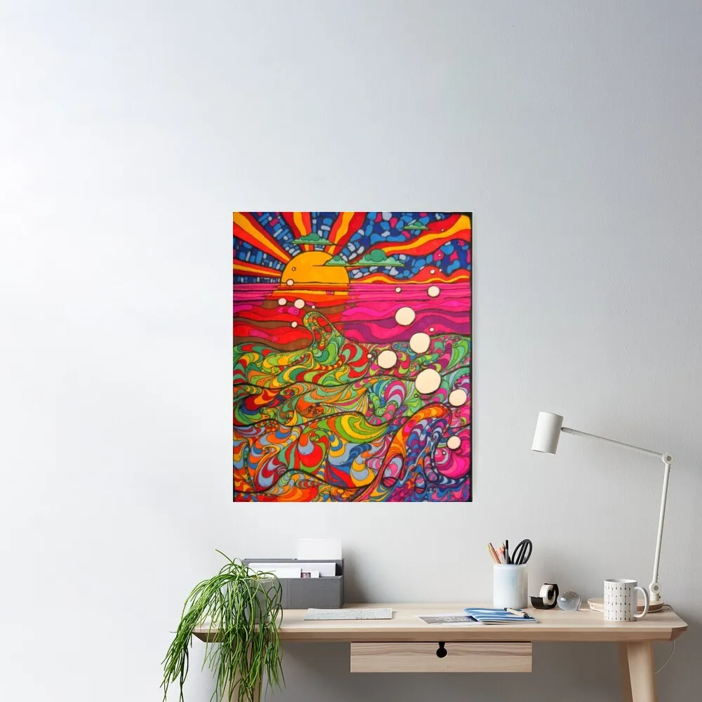 

Psychedelic Trippy Hippy Colorful Illustration Poster Decor Modern No Frame
