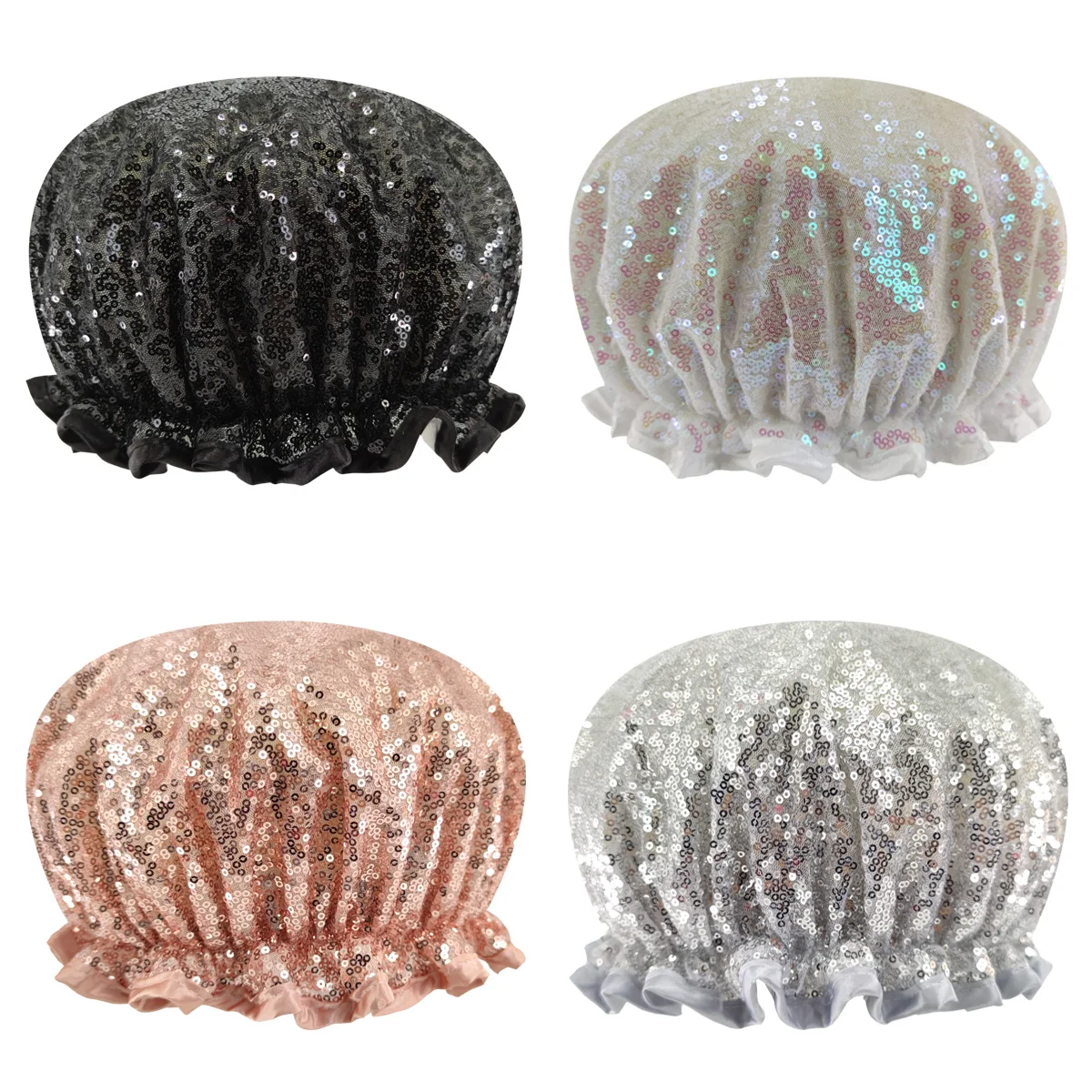 Exceyes luxury glitter shower cap for women-Waterproof, Fashionable, Reusable Shower Cap for Long Hair