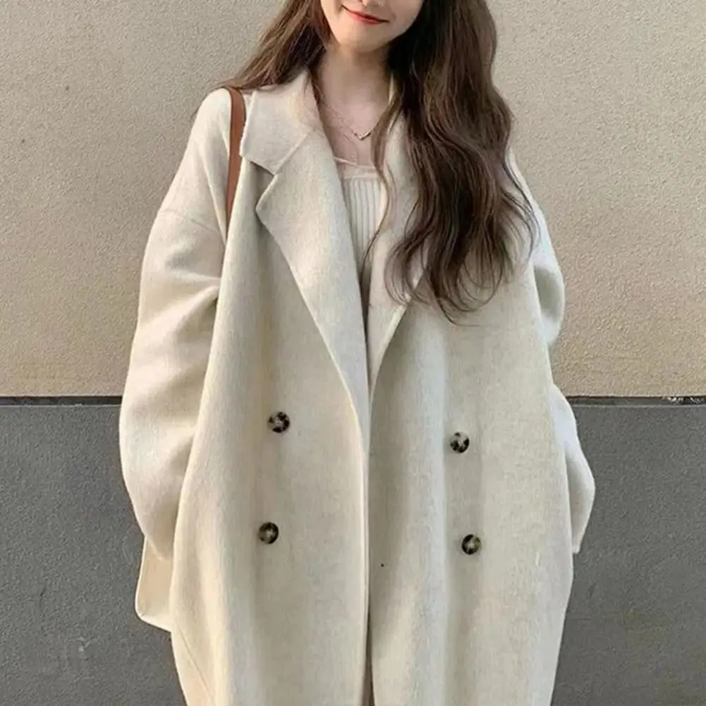 Осенне-зимнее женское длинное пальто утепленный двубортный плащ с длинными