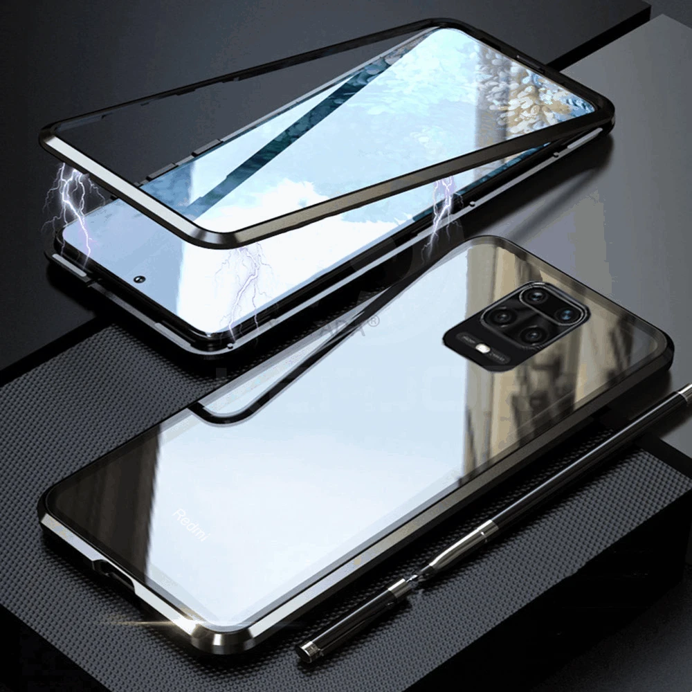 

Double-sided Magnetic 360 Protect Case For Xiaomi Redmi Note 9 9s pro max Note 8 pro 8T 9 X3 Nfc 10T Tempered Glass Metal Cover