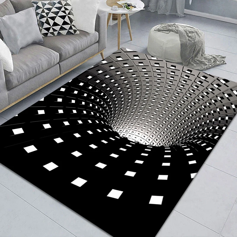 

3d-коврик с эффектом ловушки, Вихревой иллюзии, коврик без дна с отверстиями, геометрический черный, белый, сетчатый, для спальни, гостиной, Пр...