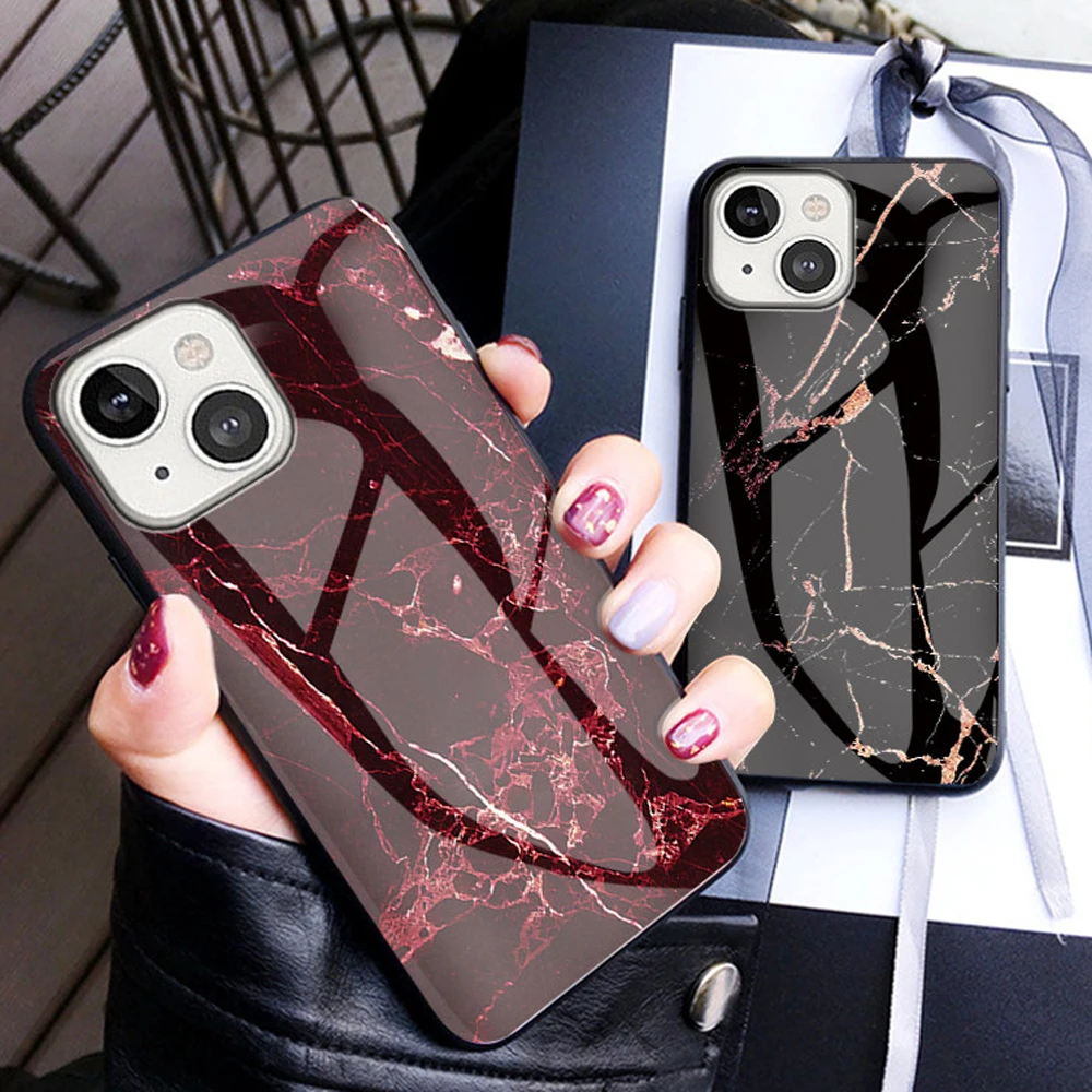 

For iPhone 13 Pro Max Case Hard Glass Back Cover iPhone 13 Mini Marble Tempered Glass Case for iPhone 13 Pro Max iPhone13 Mini