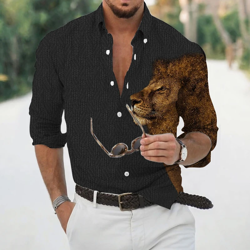 

Autumn Lion Shirt Men 3d Print Shirt Casual Buttoned Long Sleeve Fashion Men's Clothing New Cardigan Tops 2022 New Free Shipping