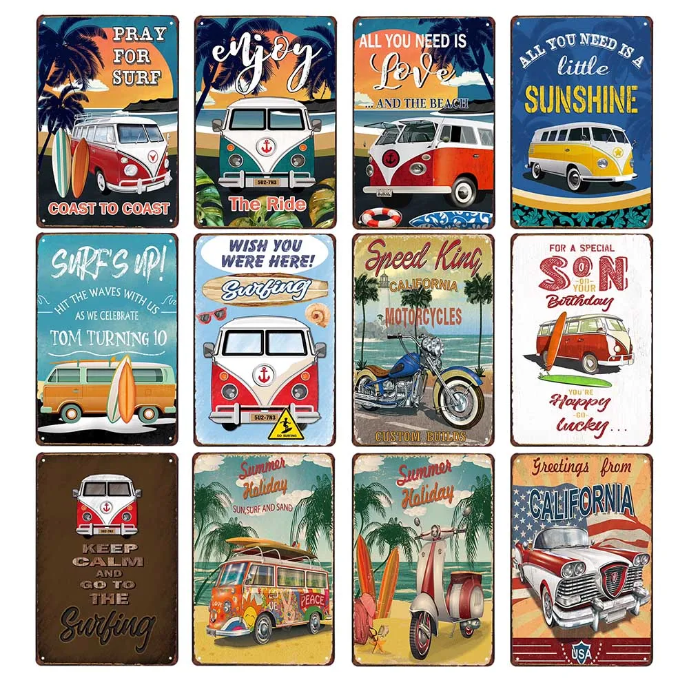 

Summer Sunshine Waves Beach Metal Sign Poster Surf Iron Painting Plaque Decoration Living Room Bedroom Home Decor Plates 20x30cm