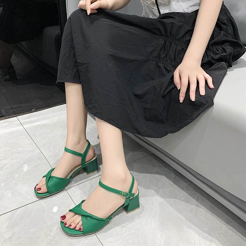 

New 2022 Summer Women's High-heeled Sandals Fashion All-match One-word Buckle Fashion Shoes Women's High-heeled Sandals Size 40
