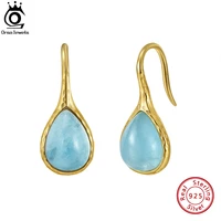 orsa jewels 100 genuine natural teardrop aquamarine handmade gemstone womens dangle earrings 925 silver wedding jewelry gme29