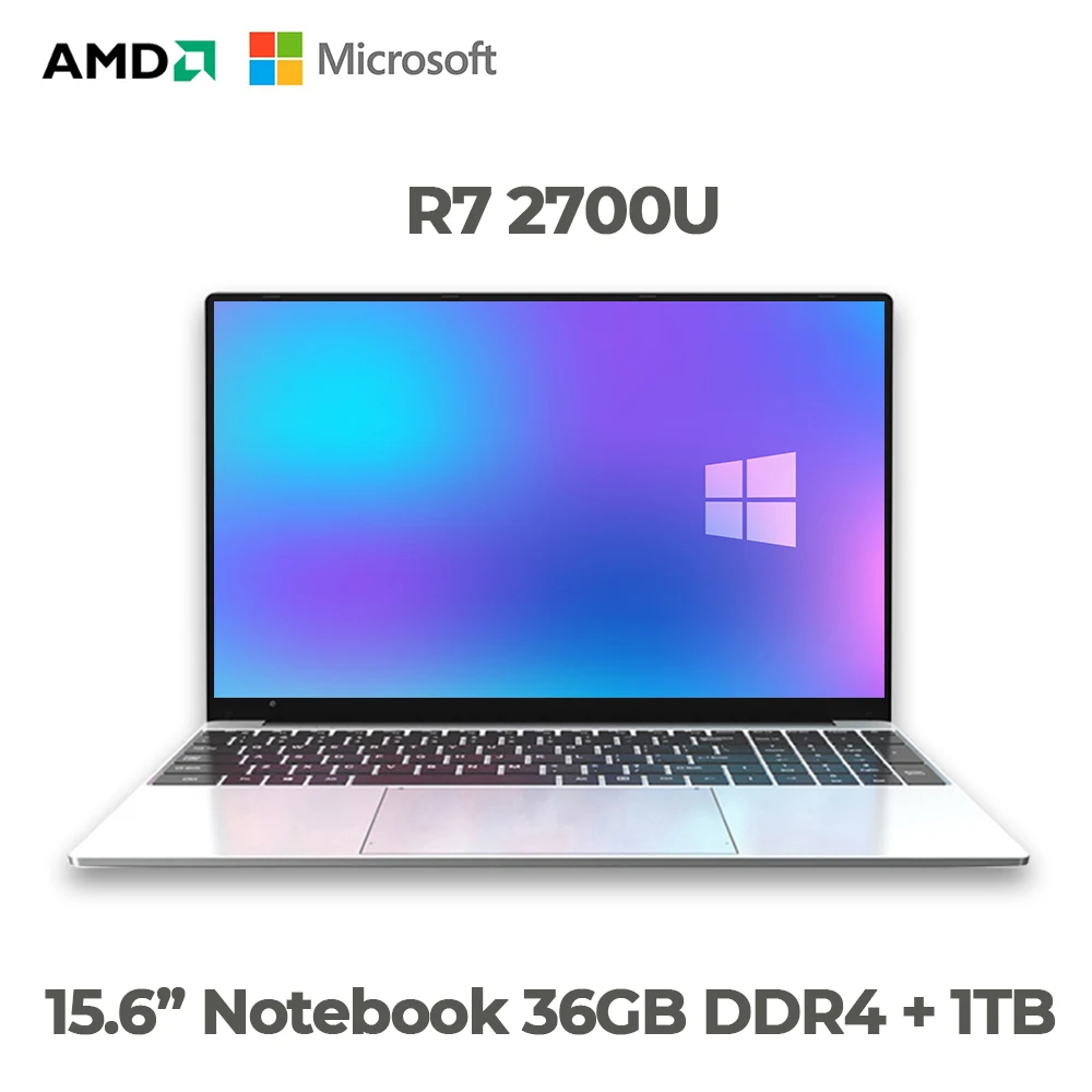 Factory Gaming 15.6 Inch Laptop AMD Ryzen 7 2700U 36GB LPDDR4 2TB SSD FHD Windows10 Netbook 5G WiFi Bluetooth Fingerprint PC