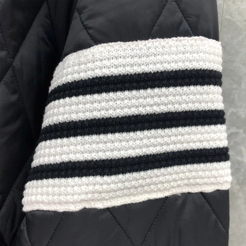 TB THOM Men's Winter Jacket Fashion Brand Coat White 4-Bar Stripe Diamond LatticeTurtleneck Cotton-Padded Pullovers TB Jackets