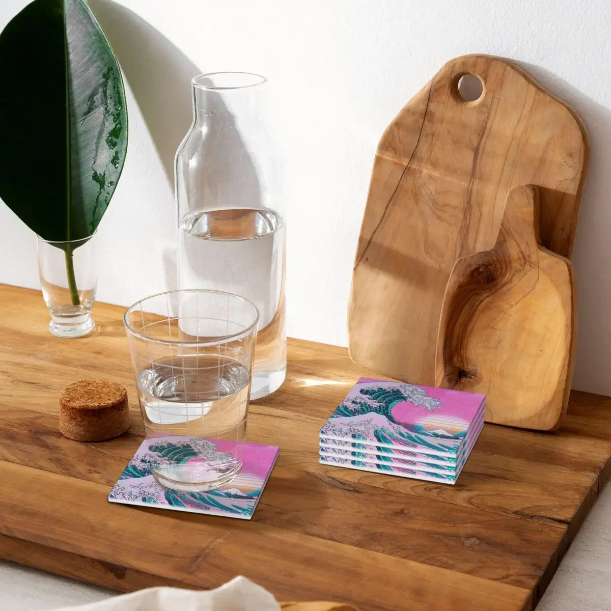 Эстетика Vaporwave Great Wave Off Kanagawa Ретро Закат подставка керамический термостойкий