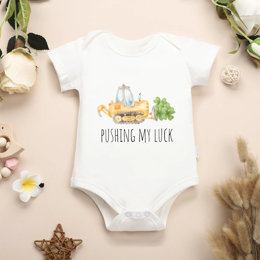 

Pushing My Luck Funny Baby Boy Bodysuit Cartoon Cute Newborn Girl Clothes Summer Romper Cotton 0-24 Months Infant Onesie Outfits