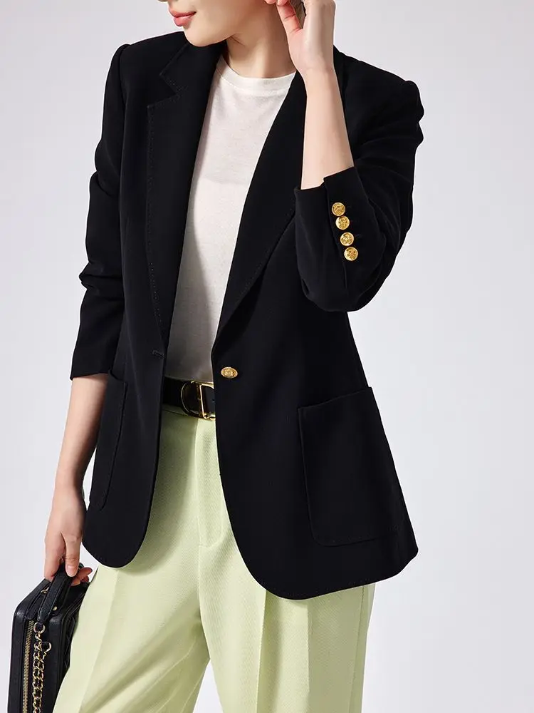 High-end Acetic Acid White Suit Women's Korean Version One-Button Suit 2023 Spring New Casual Black Coat Temperament Commuting