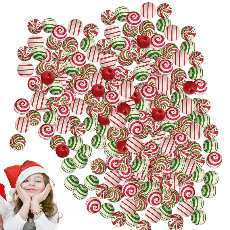 

Christmas Wooden Beads 180pcs Colorful Christmas Wood Beads Round Craft Bead For DIY Garland Craft Making Party Home Holiday